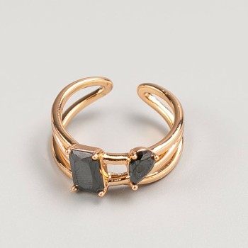 Xuping Ring, gold-coloured metal, black stone, sizes 16, 18