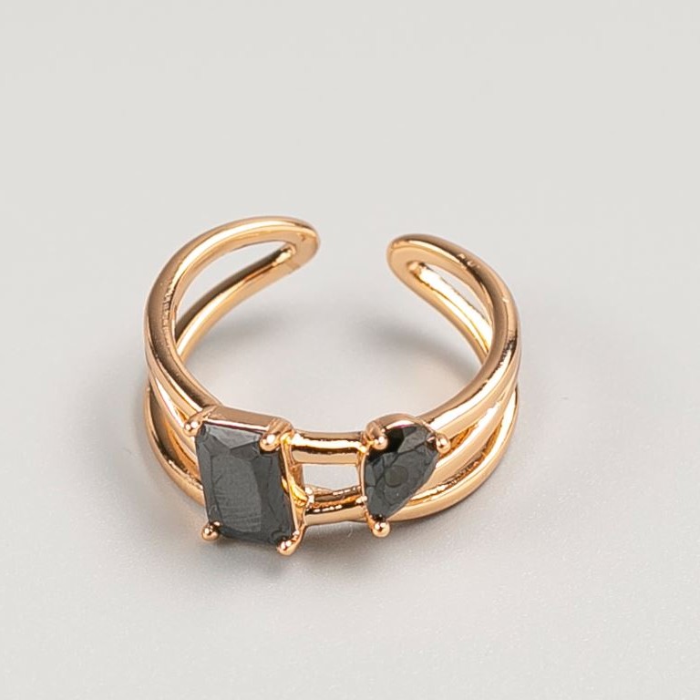 Xuping Ring, gold-coloured metal, black stone, sizes 16, 18
