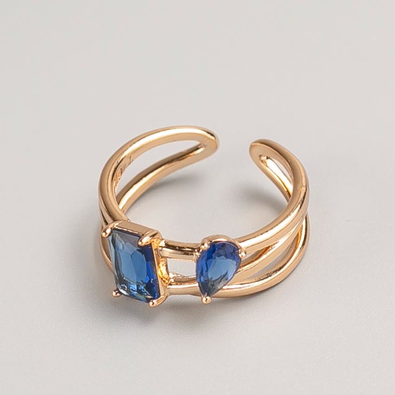 Xuping Ring, gold-coloured metal, blue stone, sizes 16, 18