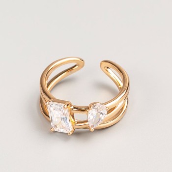 Xuping Ring, gold-coloured metal, white stone, sizes 16, 18