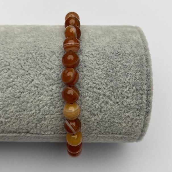 Elastic Bracelet Orange Agate Smooth Round Beads, diameter 6mm+-, length 18cm+