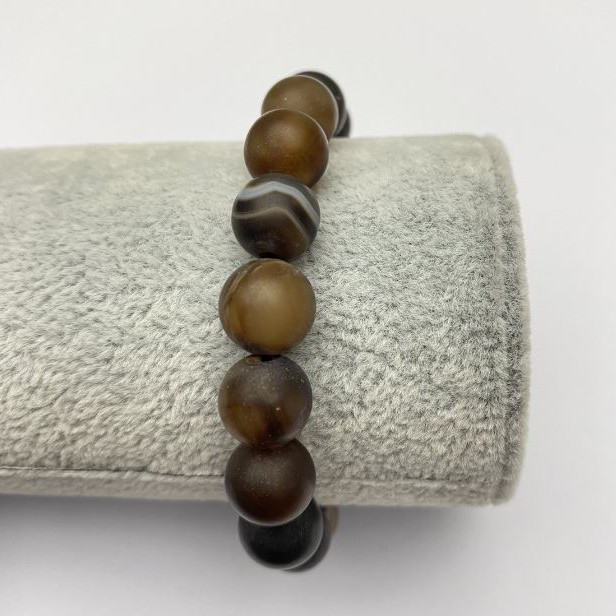Elastic Bracelet Brown Matte Agate, diameter 10mm, length 18cm+