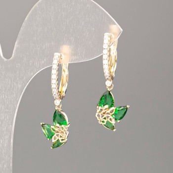 Xuping Earrings 18K Gold Plated Green Stone, White Rhinestones 30x10mm