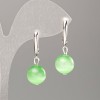Earrings Natural Stone Green Cat's Eye, diameter 10mm+-, length 31mm+
