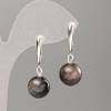 Silver Obsidian Earrings Smooth Round Bead, diameter 12mm+-, length 33mm+