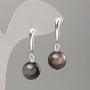 Silver Obsidian Earrings Smooth Round Bead, diameter 12mm+-, length 33mm+