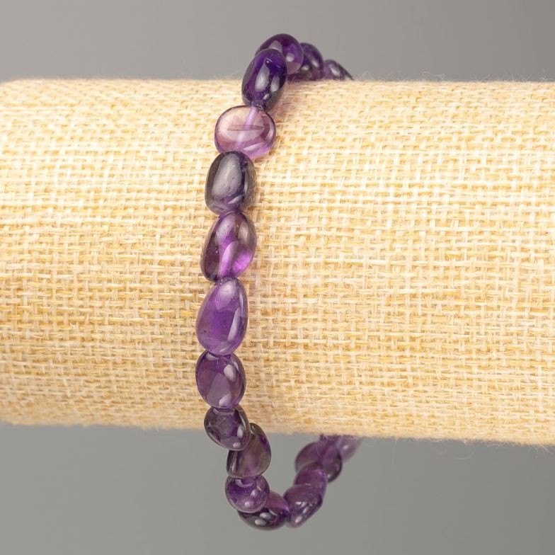 Amethyst Natural Stone Bracelet on Elastic, Tumbled, Circumference 18cm, Diameter 9x6mm +