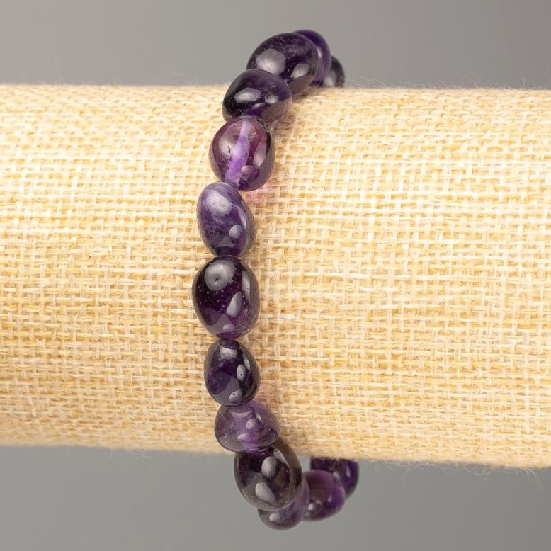 Elastic Bracelet Natural Amethyst Tumbled Stone, circumference 18cm, diameter 11x8mm+