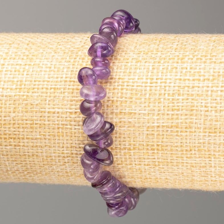 Elastic Bracelet Natural Amethyst Chip Stone, diameter 12x5-7x4mm+-, length 18cm+