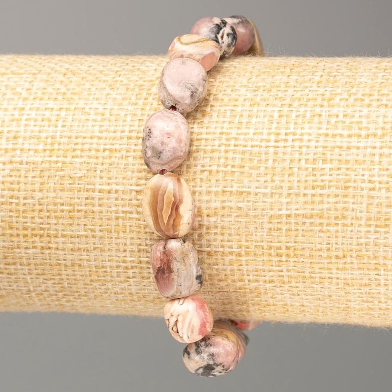 Rhodochrosite Natural Stone Bracelet, Tumbled, Diameter 12x8mm(+-)mm, Length 18cm