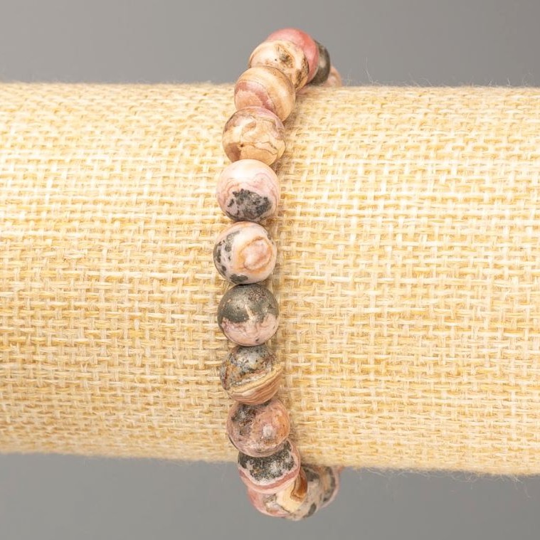 Rhodochrosite Natural Stone Bracelet, Smooth Round Beads, Diameter 8(+-)mm, Length 18cm