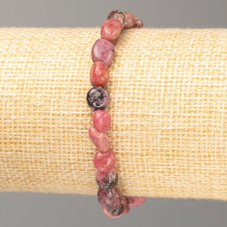 Rhodonite Natural Stone Bracelet, Tumbled, d 7x9-6x7mm+-, Length 18cm+