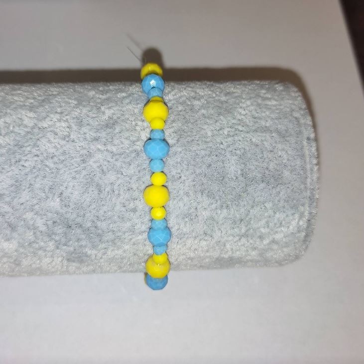 Bracelet "Ukraine" made from Czech crystal "faceted rondelle" on elastic, diameter 6x4mm +-, diameter 3x2mm +-, length 18cm+-