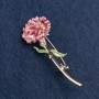 Carnation Flower Brooch, pink enamel, gold-tone metal, 59x24mm