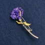 Carnation Flower Brooch, purple enamel, gold-tone metal, 59x24mm