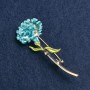 Carnation Flower Brooch, Blue Enamel, Gold-Tone Metal 59x24mm