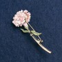 Carnation Flower Brooch, Light Pink Enamel, Gold-Tone Metal 59x24mm