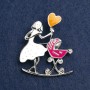 Mother with Cradle Brooch, white and raspberry enamel, silver-tone metal 46x38mm