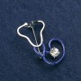 Stethoscope Brooch, blue enamel, with white stone, silver-tone metal, 44x25mm