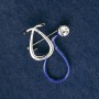 Stethoscope Brooch, blue enamel, with white stone, silver-tone metal, 44x29mm