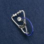 Stethoscope Brooch, black and blue enamel, with white stone, silver-tone metal, 43x24mm