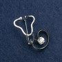 Stethoscope Brooch, black enamel, with white stone, silver-tone metal 44x25mm