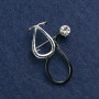 Stethoscope Brooch, black enamel, with white stone, silver-tone metal 44x29mm