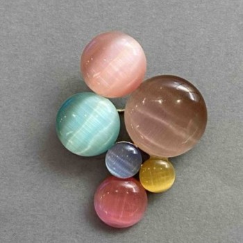 Accent Brooch, Cat's Eye Stone, Multicoloured, Silver Metal 45x35mm