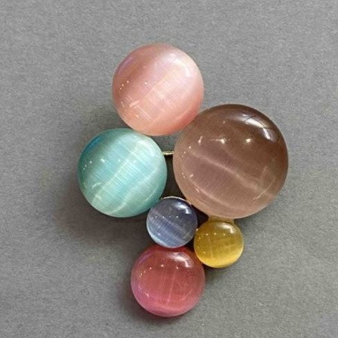Accent Brooch, Cat's Eye Stone, Multicoloured, Silver Metal 45x35mm