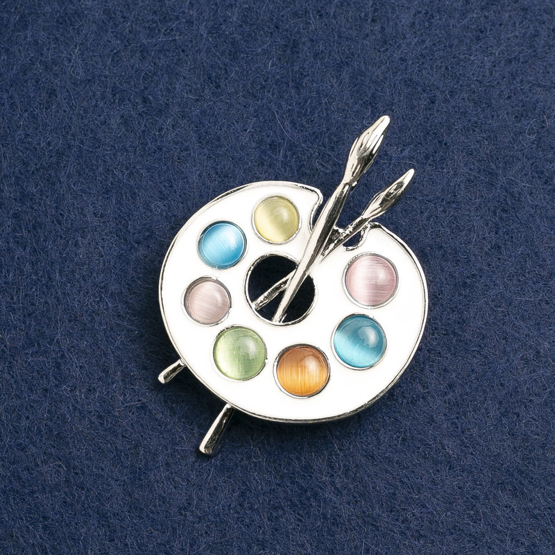 Palette Brooch, multicoloured enamel, silver-tone metal, 46x34mm