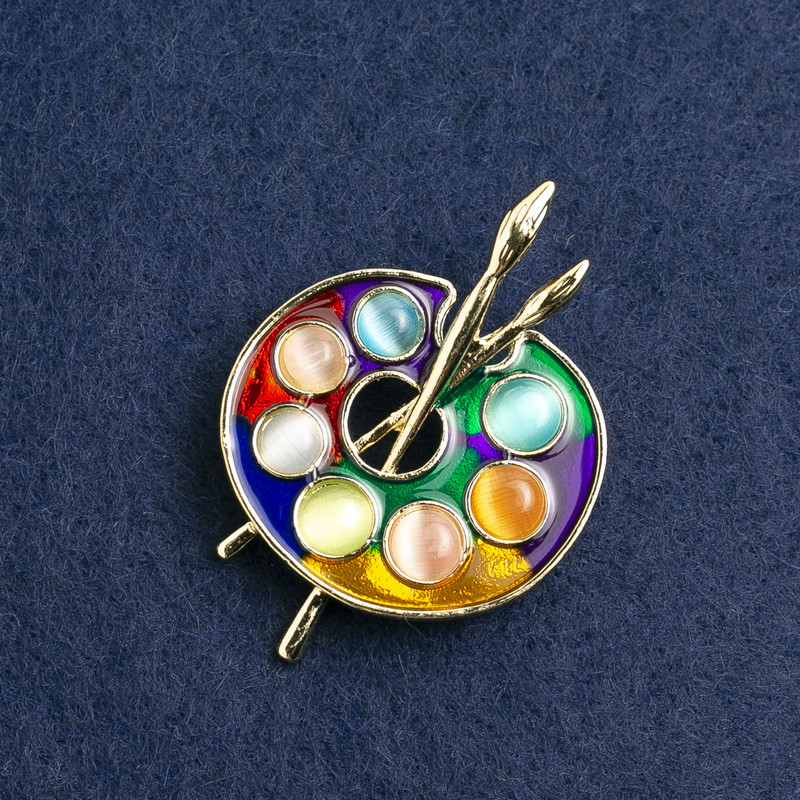 Palette Brooch, multicoloured enamel, gold-tone metal, 46x34mm