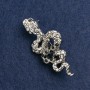 Snake Brooch with white and black rhinestones, dark silver-tone metal, 55x25mm