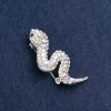 Snake Brooch with white and pink rhinestones, silver-tone metal, 45x22mm
