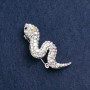 Snake Brooch with white and pink rhinestones, silver-tone metal, 45x22mm