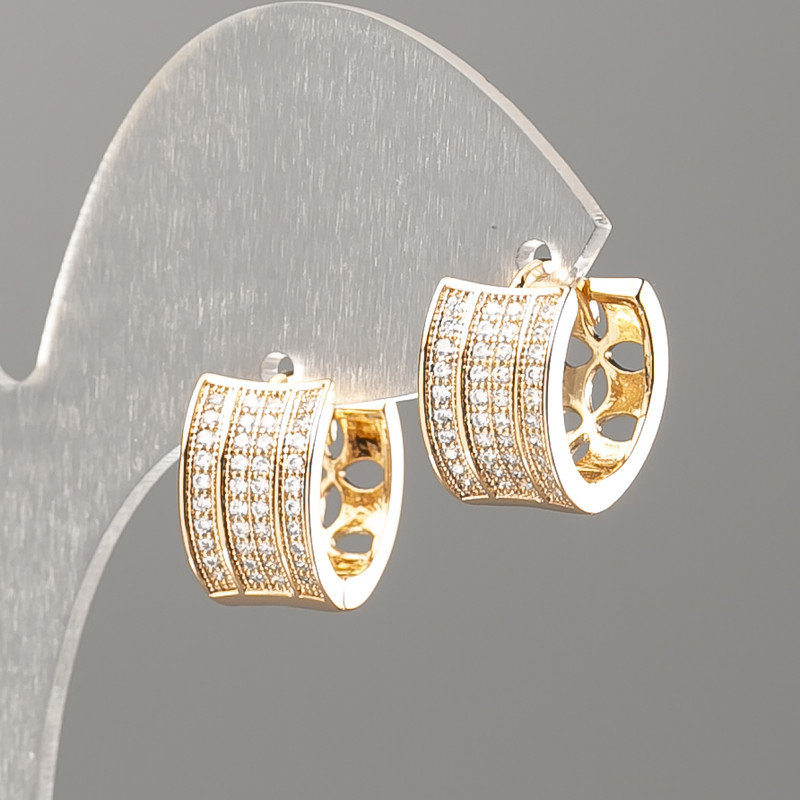 Xuping Earrings, 18K Gold Plated with white crystals, diameter 14x8mm+