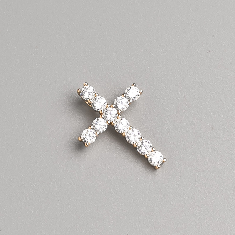 Xuping Cross Pendant, 18K Gold Plating with White Rhinestones, diameter 23x16mm+