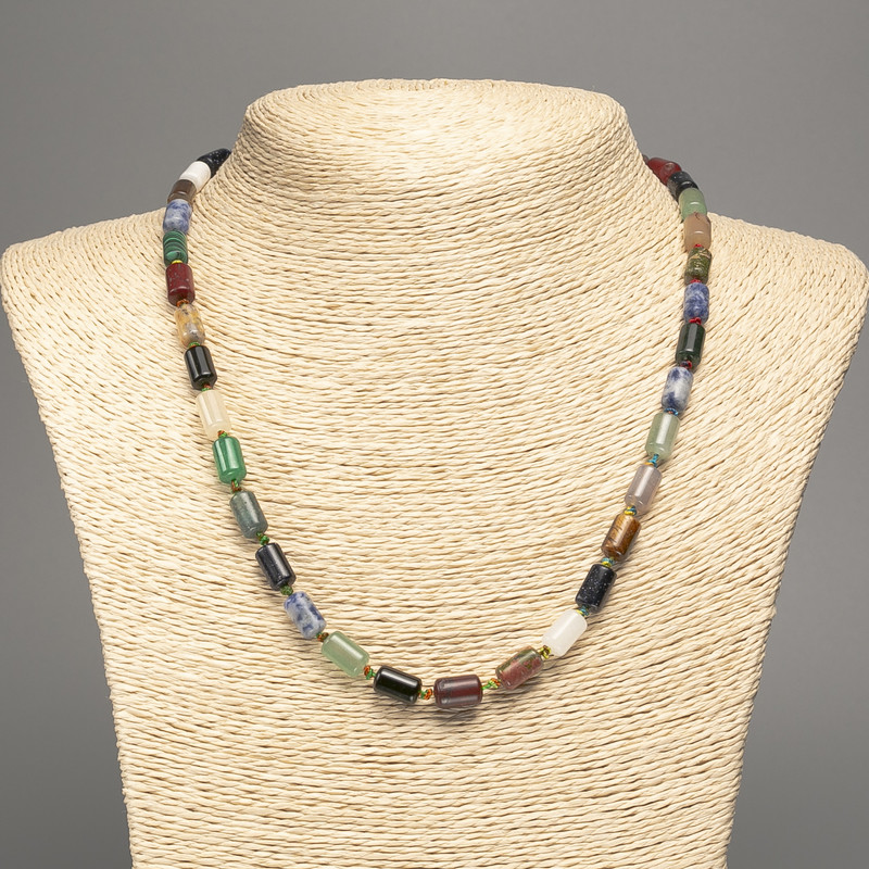 Assorted Natural Stone Necklace, Smooth Cylinder, Diameter 10x6mm +/-, Length 48cm +