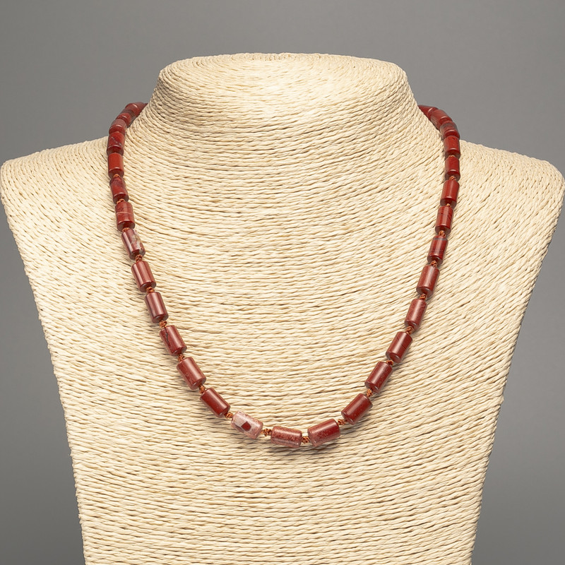 Red Jasper Necklace, Natural Stone Smooth Cylinder, Diameter 10x6mm +/-, Length 49cm +