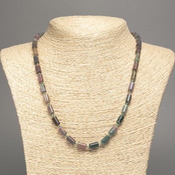 Green Jasper Necklace, Natural Stone Smooth Cylinder, Diameter 10x6mm +/-, Length 49cm +
