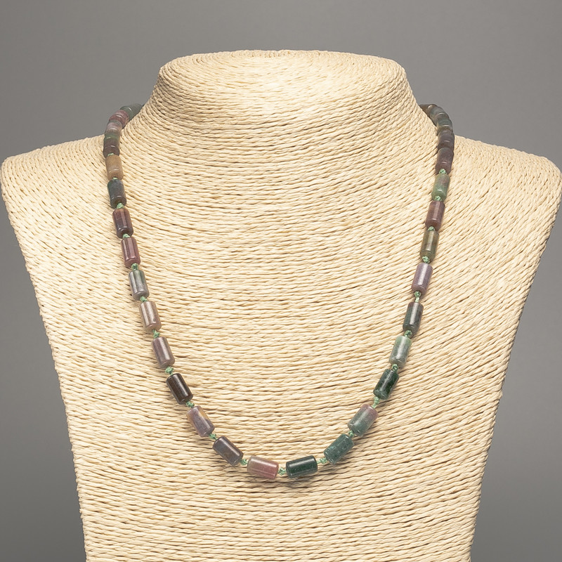 Green Jasper Necklace, Natural Stone Smooth Cylinder, Diameter 10x6mm +/-, Length 49cm +