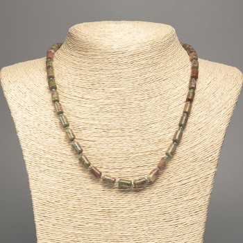 Heliotrope Jasper Necklace, Natural Stone Smooth Cylinder, Diameter 10x6mm +/-, Length 48cm +