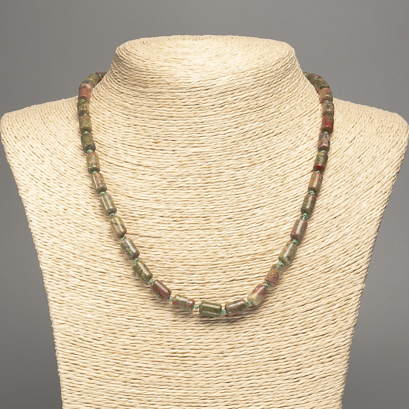 Heliotrope Jasper Necklace, Natural Stone Smooth Cylinder, Diameter 10x6mm +/-, Length 48cm +