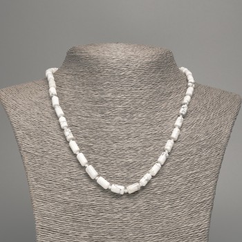 Cacholong Necklace, Natural Stone Smooth Cylinder, Diameter 10x6mm +/-, Length 49cm +
