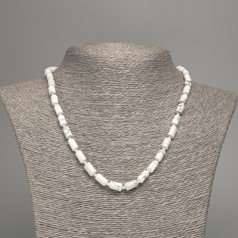 Cacholong Necklace, Natural Stone Smooth Cylinder, Diameter 10x6mm +/-, Length 49cm +