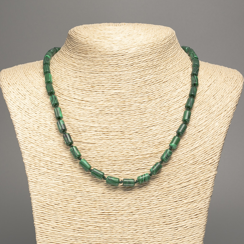 Malachite (Pressed) Necklace, Smooth Cylinder, Diameter 10x6mm +/-, Length 49cm +
