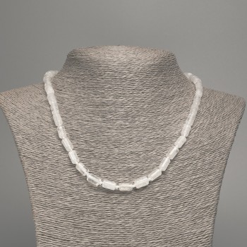 Rock Crystal Necklace, natural stone smooth cylinder, diameter 10x6mm +-, length 48cm +