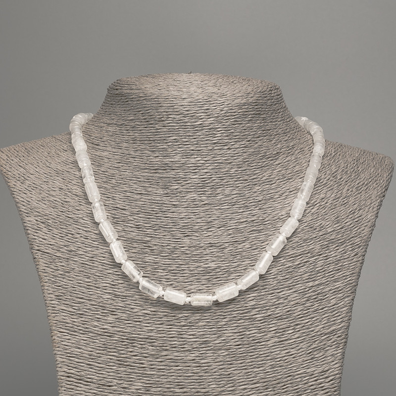 Rock Crystal Necklace, natural stone smooth cylinder, diameter 10x6mm +-, length 48cm +