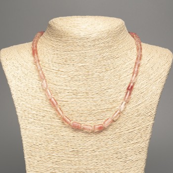 Chalcedony Necklace, natural stone smooth cylinder, diameter 10x6mm +-, length 48cm +