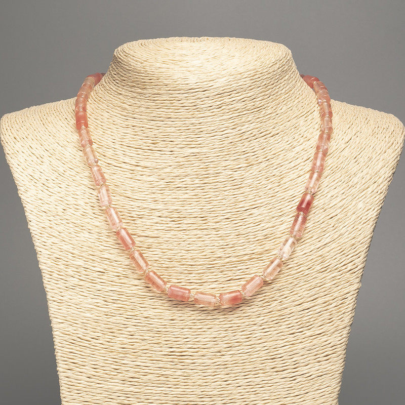 Chalcedony Necklace, natural stone smooth cylinder, diameter 10x6mm +-, length 48cm +
