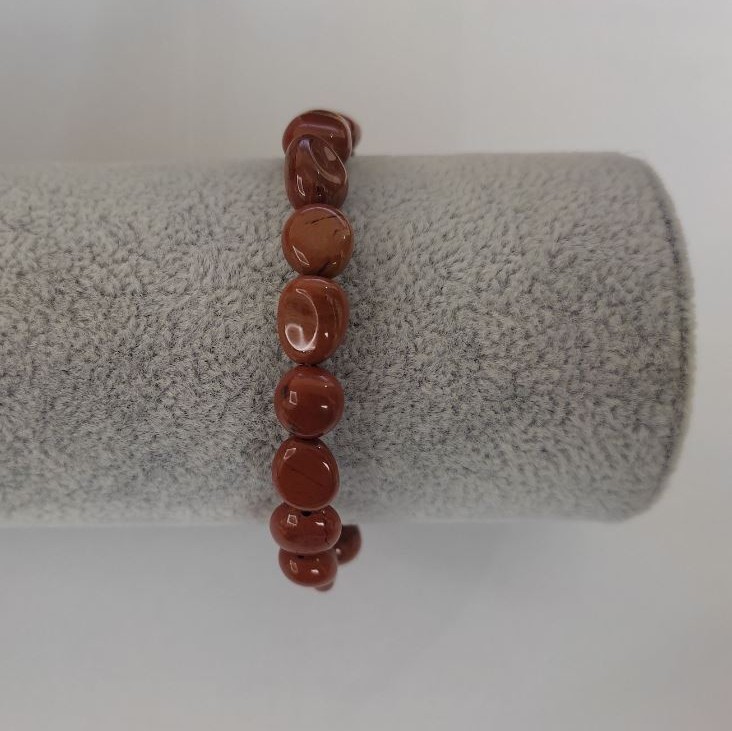 Red Jasper Bracelet, natural stone tumbled beads on elastic, diameter 10x8mm+/-, length 18cm